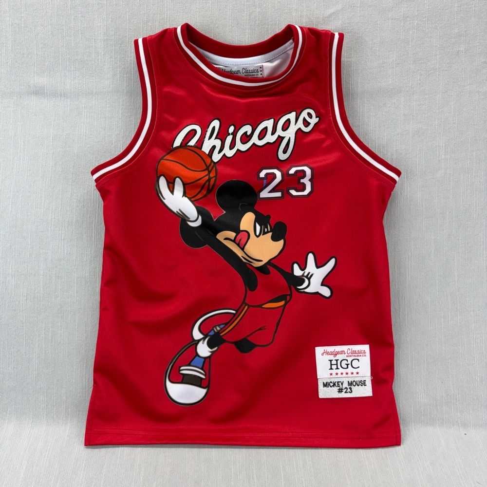 Headgear Classics Basketball Jersey Small Mickey Mouse Chicago 23 Red Graphic